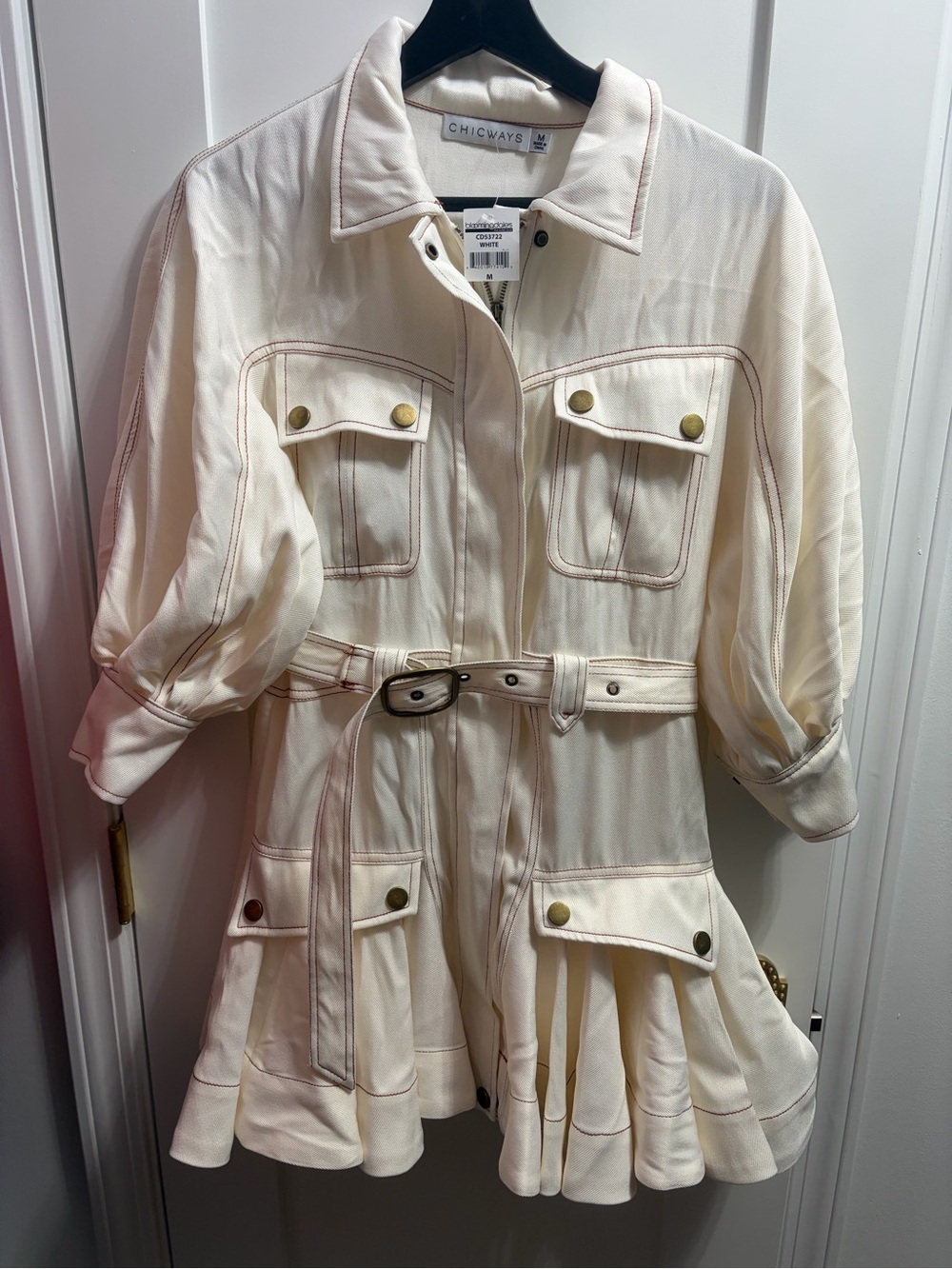 Cream Belted Jean Dress